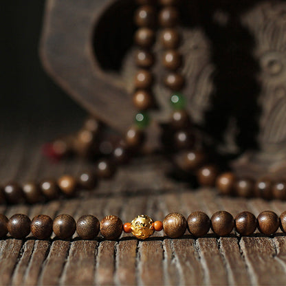 Mythstone 999 Gold 108 Mala Beads Kalimantan Agarwood Cyan Jade Six True Words Strength Bracelet