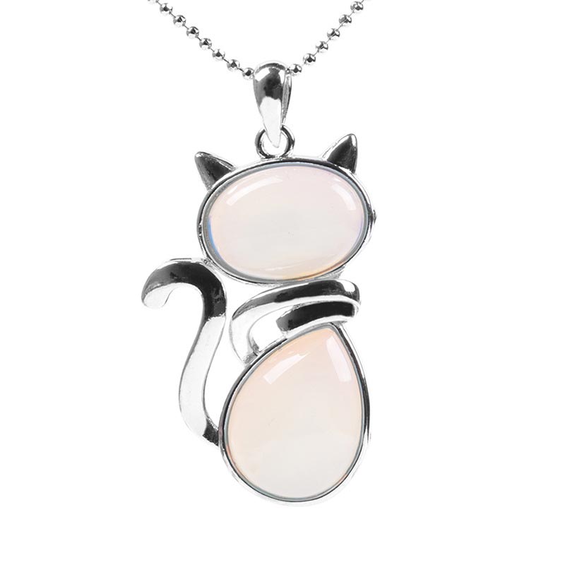 Mythstone Cat Pattern Natural Crystal Protection Necklace Pendant