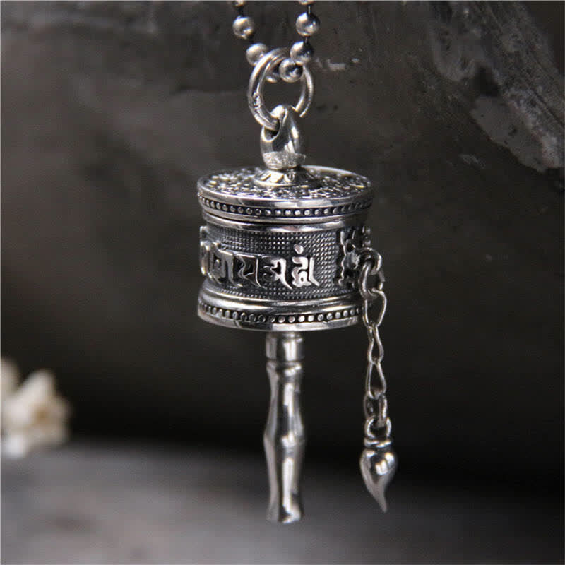 Mythstone 925 Sterling Silver Om Mani Padme Hum Prayer Wheel Purity Rotatable Necklace Pendant