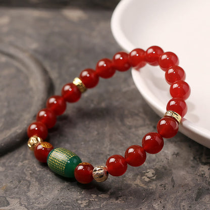 Mythstone Natural Red Agate Green Agate Buddhist Sutras Calm Bracelet