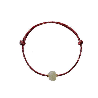 Mythstone 925 Sterling Silver Plated Gold Hetian Jade Lotus Luck Red String Bracelet