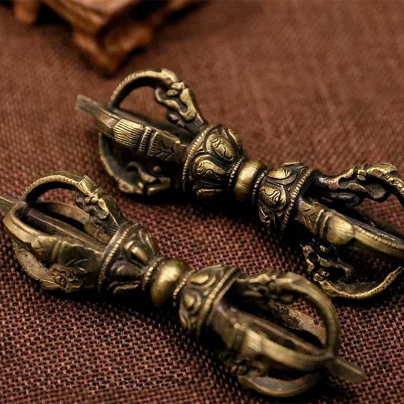 Mythstone Handmade Nepal Five Prong Three Prong Vajra Dorje Strength Copper Decoration