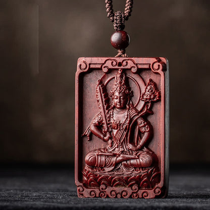 Mythstone Chinese Zodiac Natal Buddha Small Leaf Red Sandalwood Protection Necklace Pendant