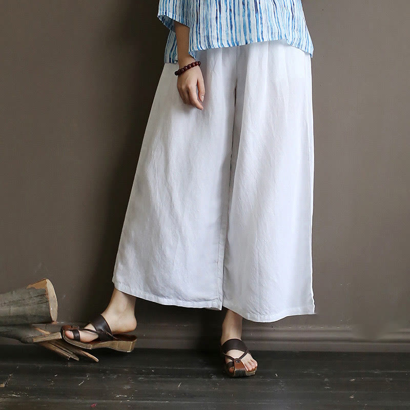 Mythstone Red Blue Peony Midi Dress Half Sleeve Cotton Linen Dress Wide Leg Pants With Pockets