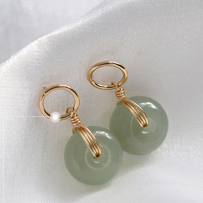 Mythstone Round Jade Peace Buckle Luck Drop Earrings