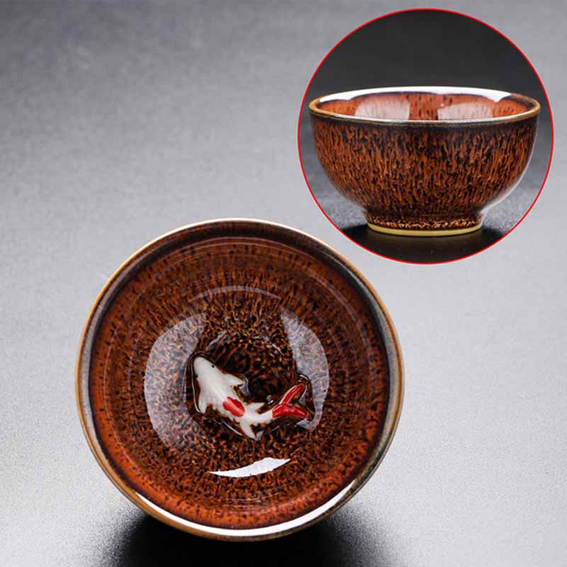 Mythstone Small Koi Fish Kiln Change Chinese Jianzhan Ceramic Teacup Kung Fu Tea Cup 60ml