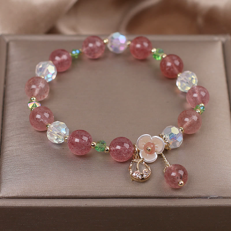 Mythstone Strawberry Quartz Rutilated Quartz Fluorite Flower Healing Bracelet