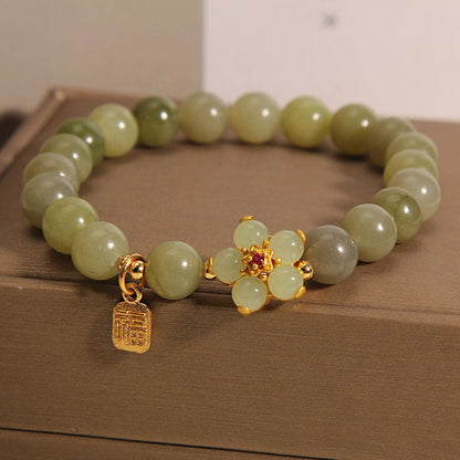 MythStone Green Jade Flower Fu Character Charm Luck Bracelet