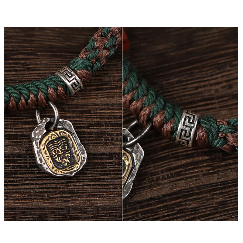 Pulsera trenzada de protección con hueso de camello de la diosa de la riqueza Zakiram de plata de ley 925 tibetana hecha a mano de Mythstone 