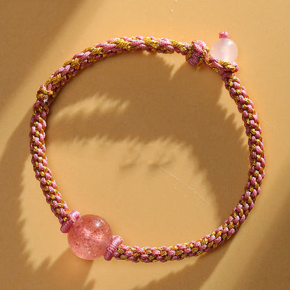 Mythstone Handmade Red Agate Amethyst Golden Rutilated Quartz Pink Crystal Bead Calm Braided Bracelet