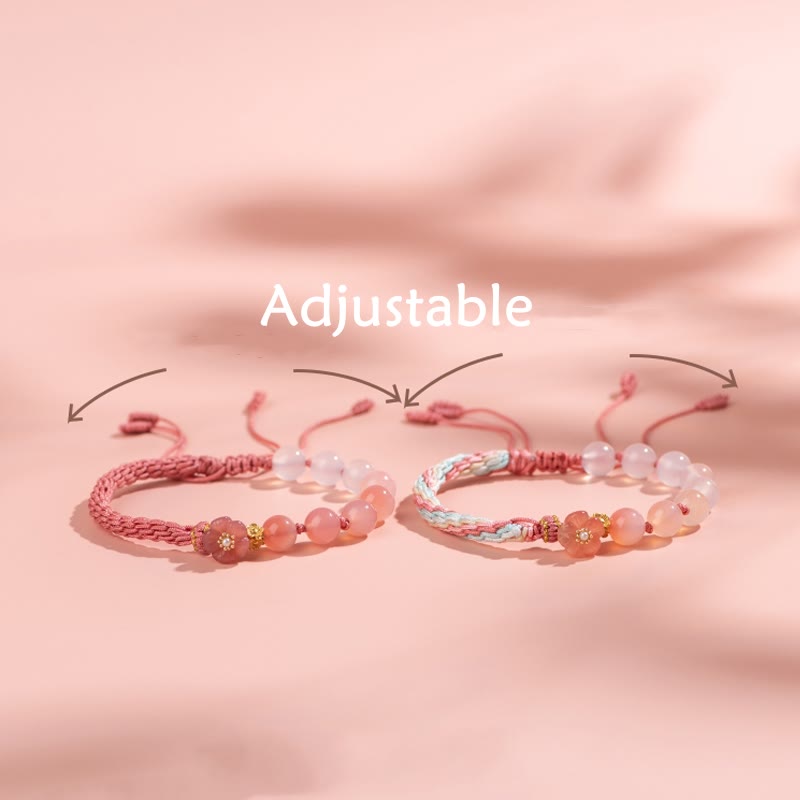 Mythstone Natural Gradient Agate Reincarnation Knot Peach Blossom Wealth Luck Handmade String Bracelet