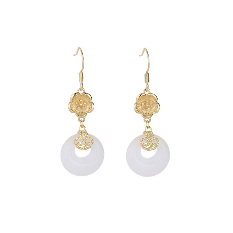 Mythstone FengShui White Jade Blessing Drop Earrings