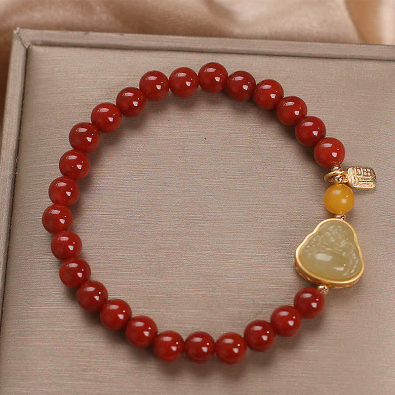 MythStone Laughing Buddha Red Agate Jade Confidence Bracelet