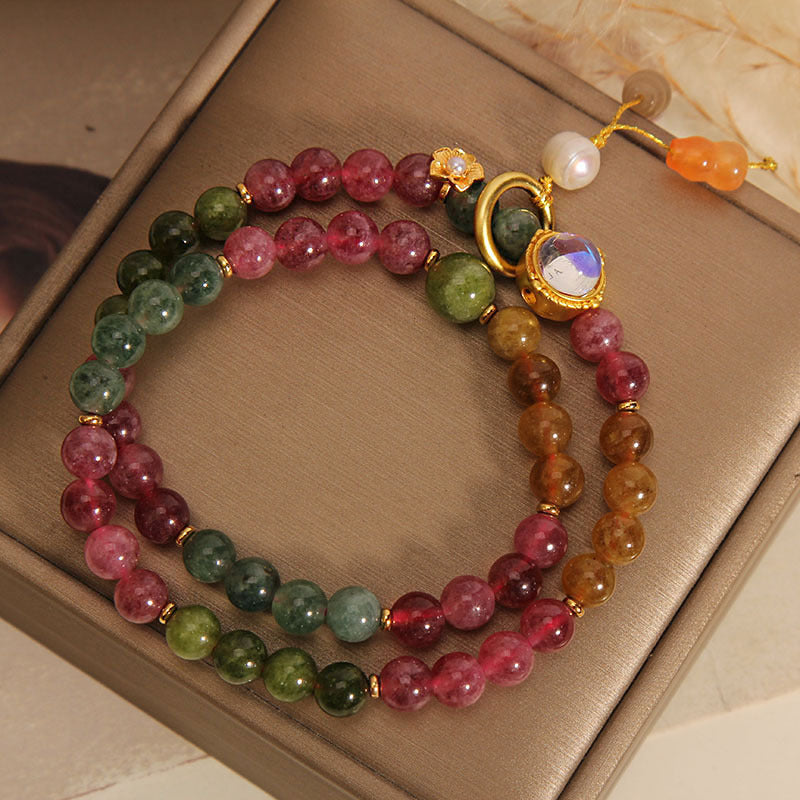 Pulsera con dije de calabaza de doble vuelta con turmalina multicolor positiva Mythstone 