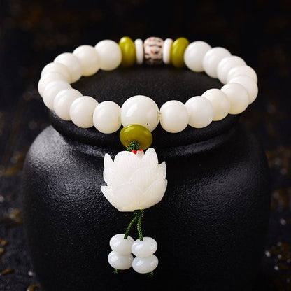 Mythstone Lotus Natural White Bodhi Seed Luck Bracelet