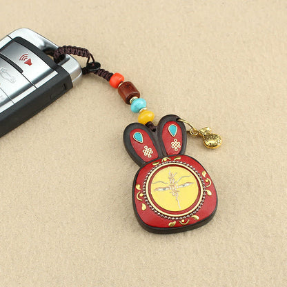 Tibet Ebony Five God of Wealth Thangka Key Chain