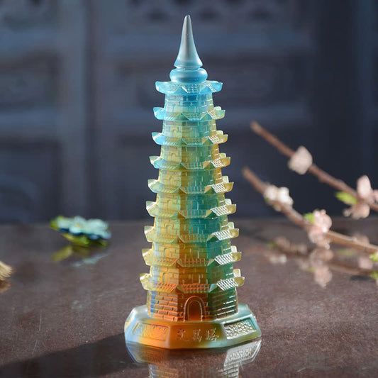 Mythstone Feng Shui Wenchang Tower Handmade Liuli Crystal Pagoda Art Piece Luck Home Office Decoration