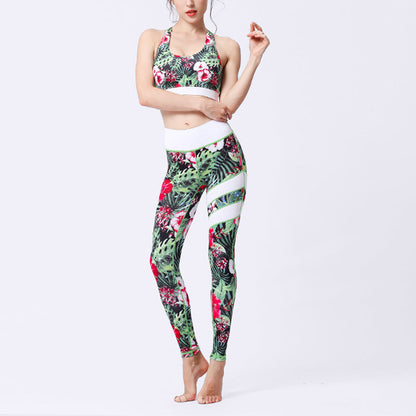 Mythstone 2Pcs Sunflower Flowers Leaves Print Top Pants Sports Fitness Yoga Women's Yoga Sets