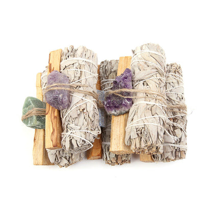 Mythstone Natural Palo Santo Amatista Verde Aventurina Cristal Salvia Blanca Purificación Juego de Altar Suministros Espirituales