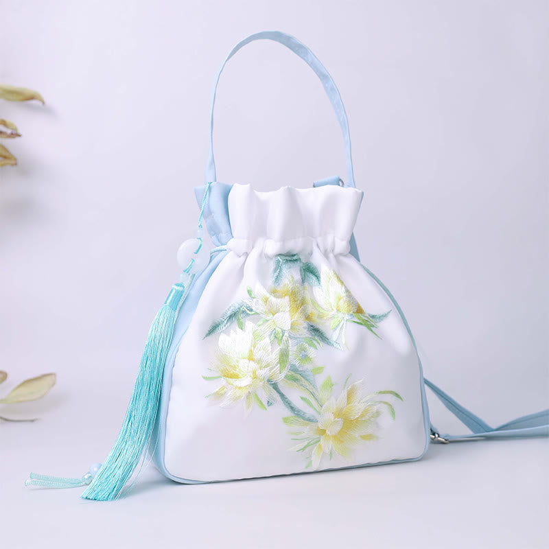 Mythstone Suzhou Embroidery Rabbit Lotus Epiphyllum Peony Magnolia Silk Tote Crossbody Bag Shoulder Bag Handbag