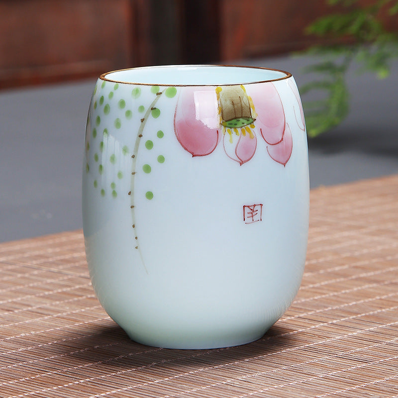 Mythstone Koi Fish Lotus Landscape Dandelion Peony Flower Ceramic Teacup Kung Fu Tea Cup