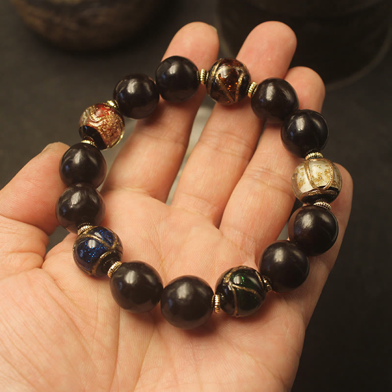 Mythstone Western Soapberry Incense Ash Liuli Glass Bead Wealth Bracelet