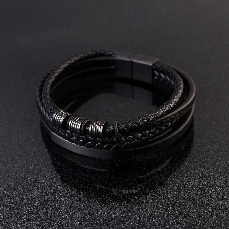 Mythstone Leather Multi-Layer Titanium Steel Balance Braided Magnetic Buckle Bracelet