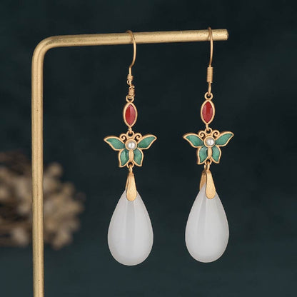 Mythstone FengShui White Jade Luck Drop Earrings