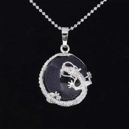 Mythstone Chinese Dragon Natural Quartz Crystal Healing Energy Necklace Pendant