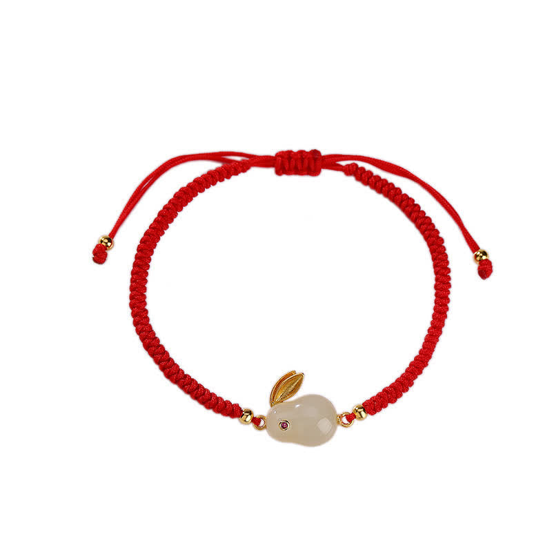 Mythstone 925 Sterling Silver Year of the Rabbit Hetian White Jade Luck Red String Protection Bracelet