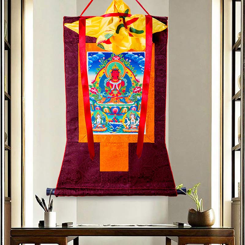 Mythstone Tibetan Longevity Buddha Framed Thangka Blessing Decoration