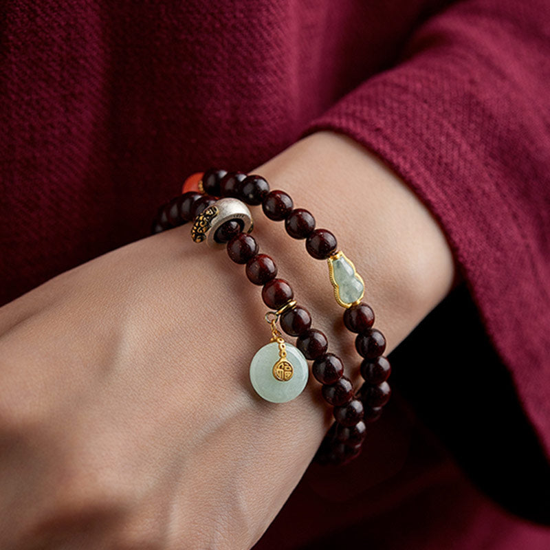 Mythstone Chinese Zodiac Natal Buddha Small Leaf Red Sandalwood Jade Red Agate PiXiu Sooth Bracelet