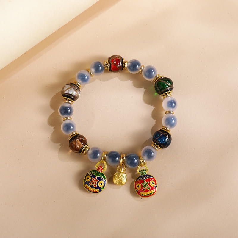 Pulsera de fuerza con cuentas de vidrio Liuli de la familia de bestias devoradoras de oro y ágata de caramelo de colores Mythstone