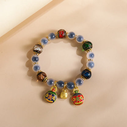 Pulsera de fuerza con cuentas de vidrio Liuli de la familia de bestias devoradoras de oro y ágata de caramelo de colores Mythstone