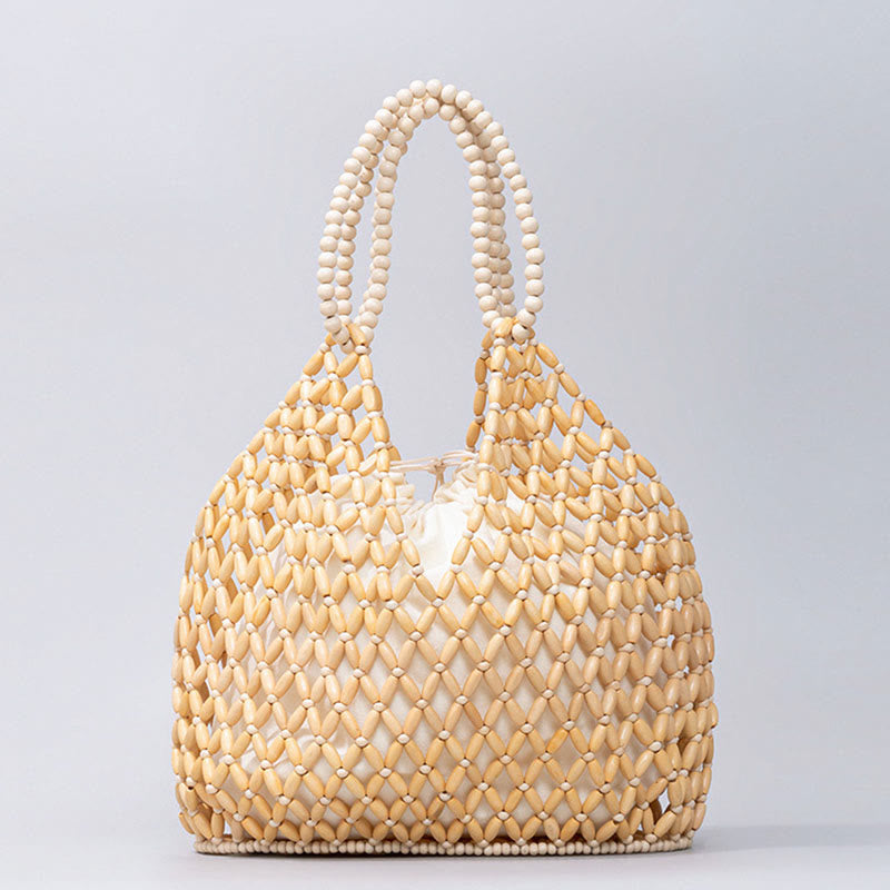 Mythstone Hand-woven Wooden Beads Shoulder Bag Handbags