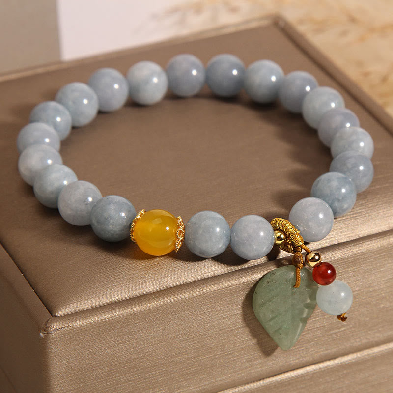 Mythstone Aquamarine Jade Leaf Healing Charm Bracelet