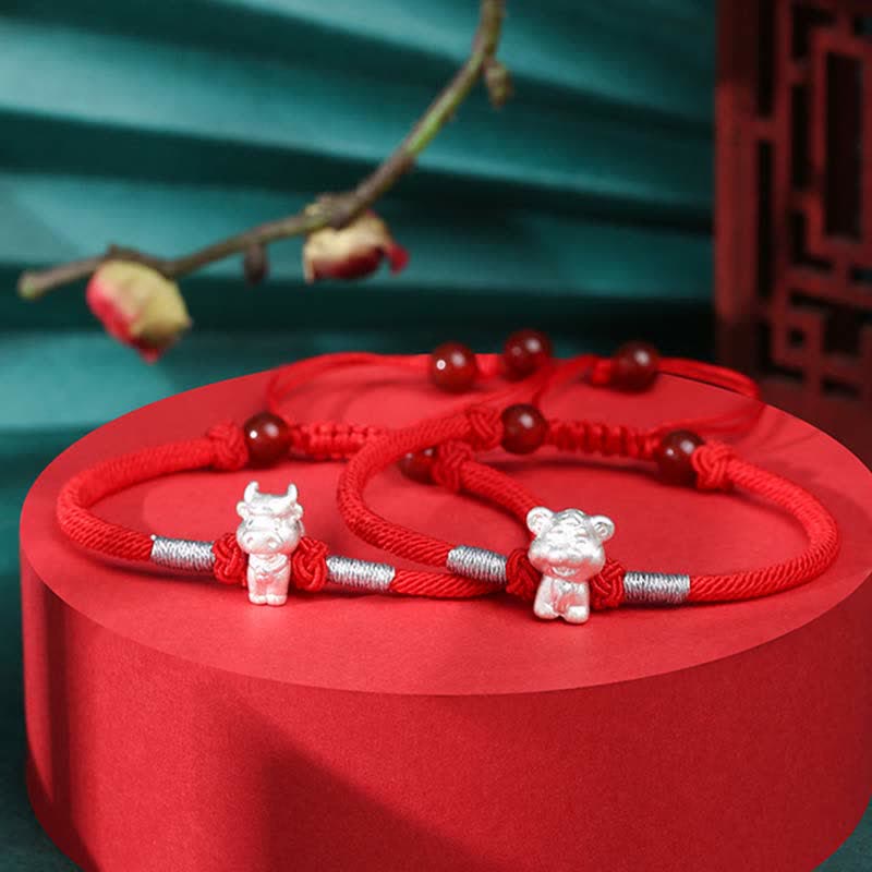 Mythstone 999 Sterling Silver Chinese Zodiac Luck Strength Red String Bracelet