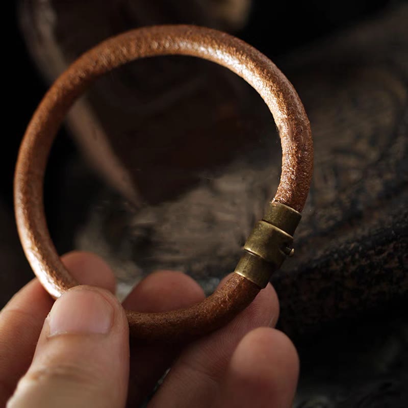 Mythstone Retro Leather Luck Healing Copper Magnetic Buckle Bracelet