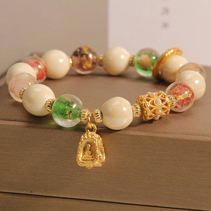 MythStone Tibetan Multicolored Liuli Glass Bead Buddha Lotus Charm Enlightenment Bracelet