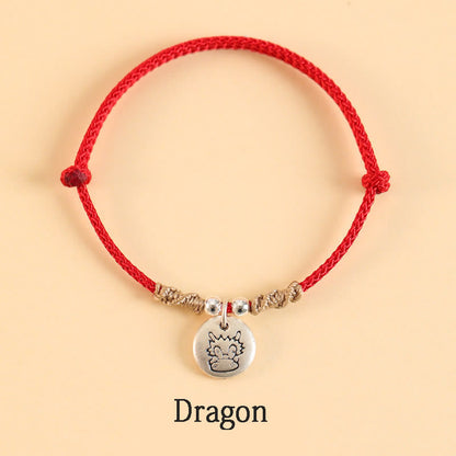 Pulsera trenzada con el signo de la suerte del año del dragón chino hecha a mano en plata de ley 999 de Mythstone 