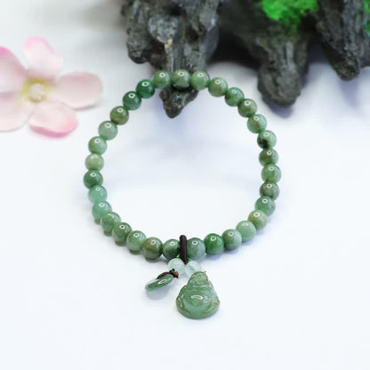 MythStone Laughing Buddha Cyan Jade Healing Bracelet