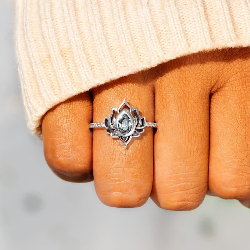 Mythstone Sterling Silver Lotus Zircon Blessing Protection Ring