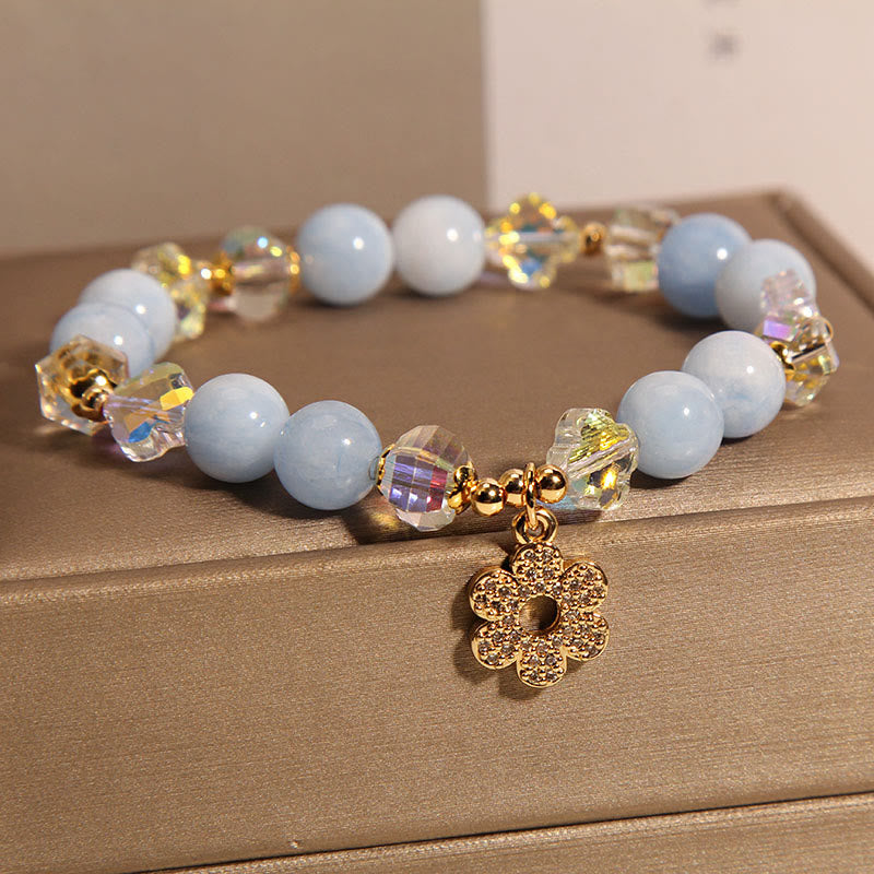 Mythstone Natural Aquamarine Flower Healing Crystal Bracelet