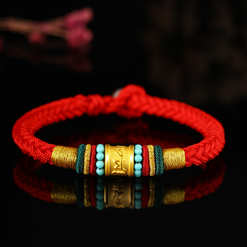 Mythstone Tibet 999 Gold Om Mani Padme Hum Handmade Eight Thread Peace Knot Luck Bracelet