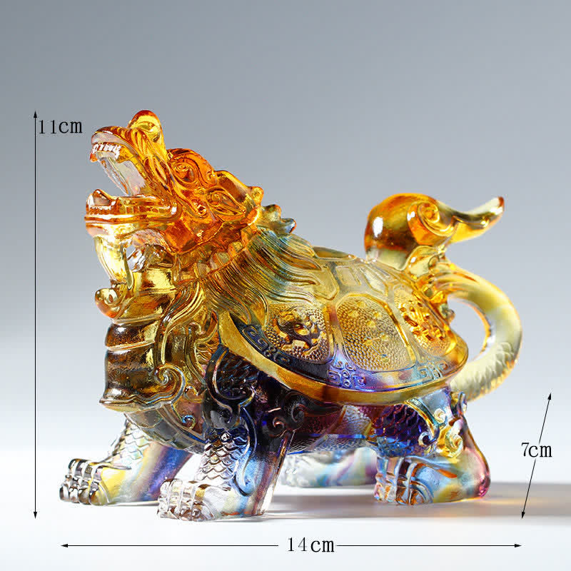 Mythstone Feng Shui Dragon Turtle Handmade Liuli Crystal Art Piece Home Office Decoration