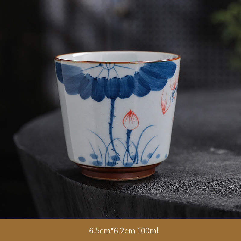 Mythstone Lotus Flower Leaf Bamboo Ceramic Teacup Kung Fu Tea Cups