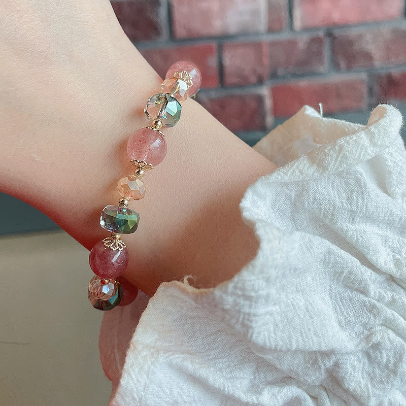 Mythstone Natural Strawberry Quartz Colorful Crystal Positive Bracelet