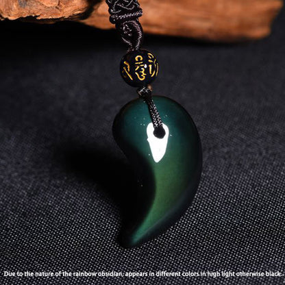 Mythstone Rainbow Obsidian Yin Yang Strength Pendant Necklace