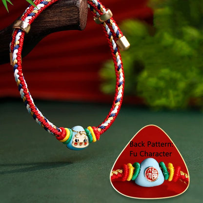 Mythstone Colorful Rope Zongzi Pattern Fu Character Luck Handmade Bracelet