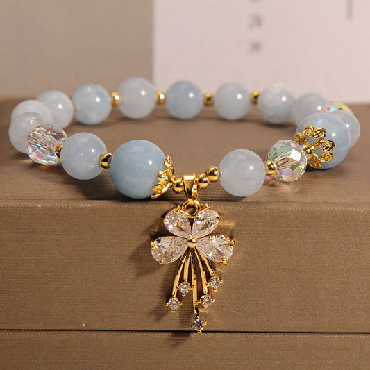 Mythstone Aquamarine Pink Crystal Healing Zircon Butterfly Charm Bracelet